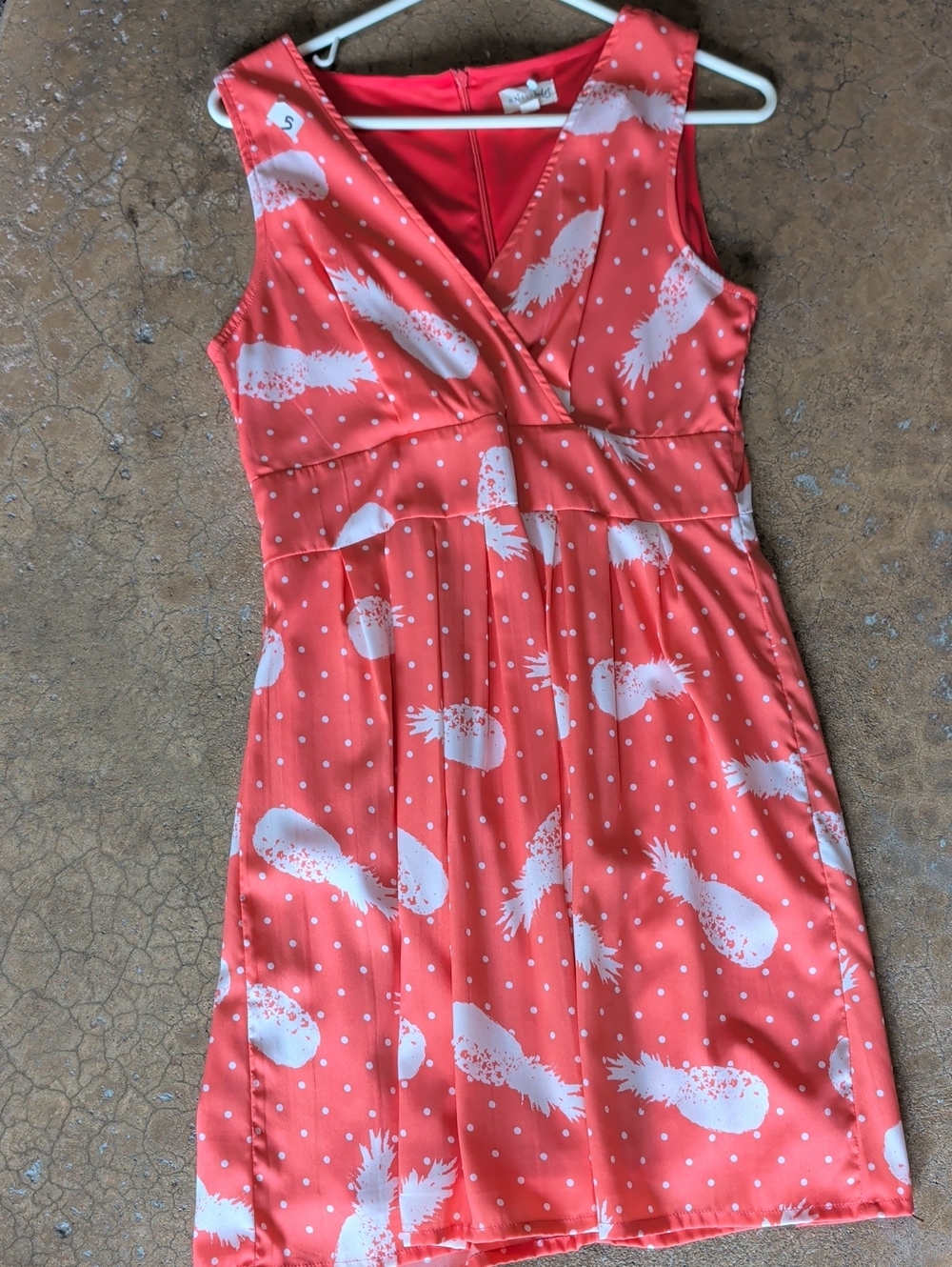 Coral Pineapple Print Wrap-Style Summer Dress